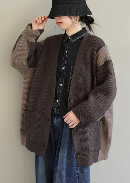 Aesthetic Chocolate Knitted T Shirt V Neck Button Downfall Knit Sweat Tops