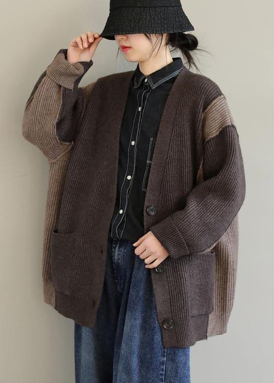 Aesthetic Chocolate Knitted T Shirt V Neck Button Downfall Knit Sweat Tops
