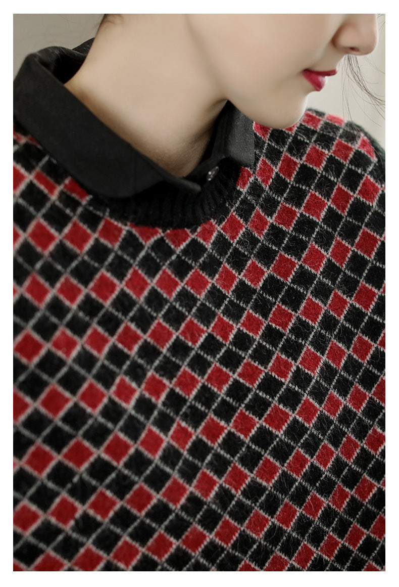 Plaid Round Neck Warm Knitted Sweater Vest