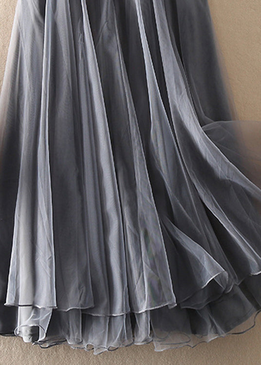 Natural Blue High Waist Patchwork Tulle Skirts Spring