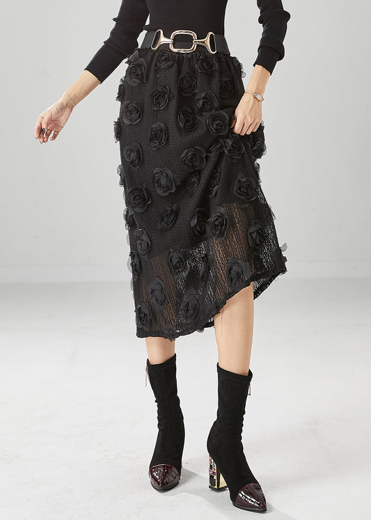 Diy Black High Waist Three-dimensional Knit Skirt Fall
