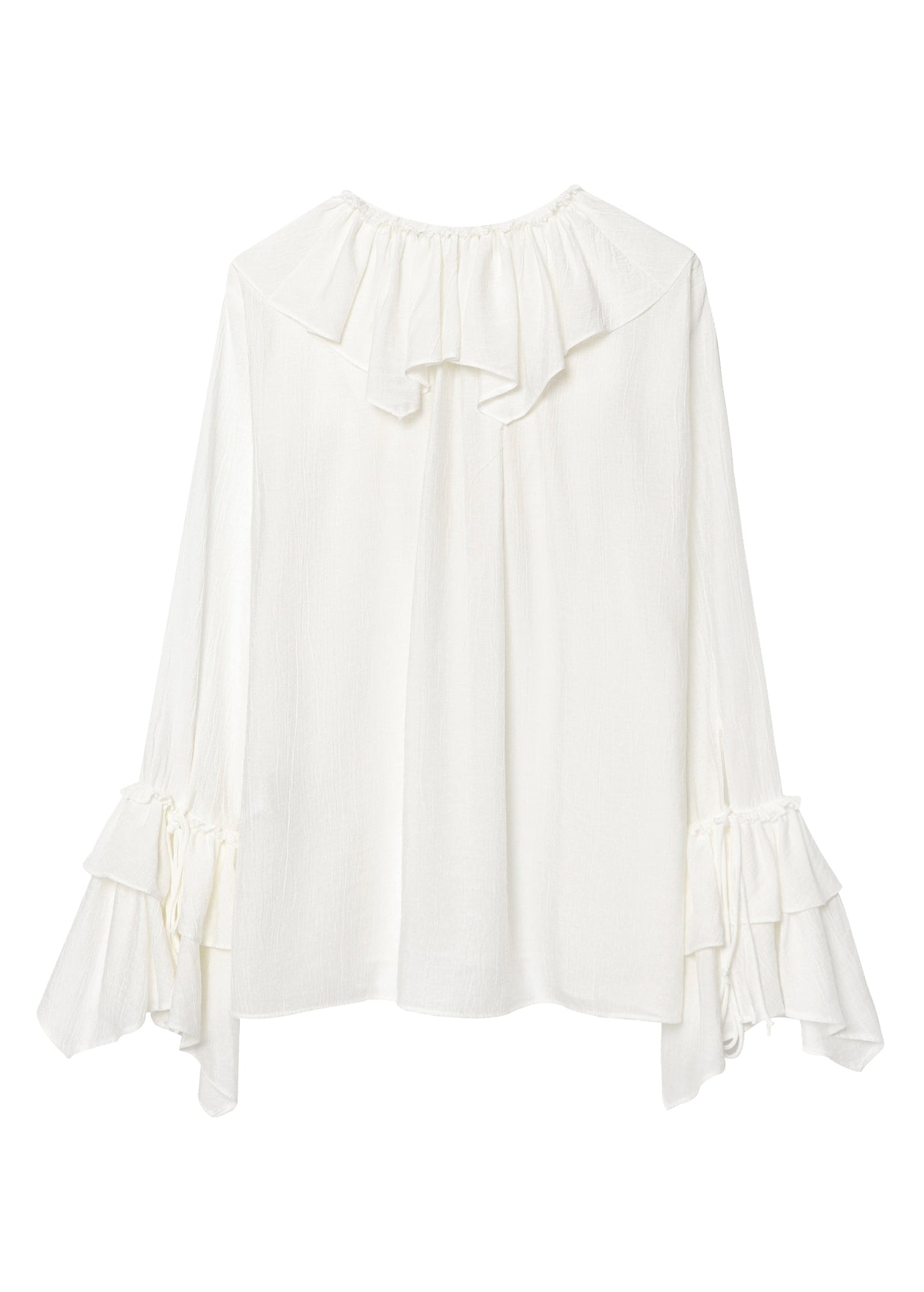 White V Neck Ruffled Patchwork Chiffon Top Fall