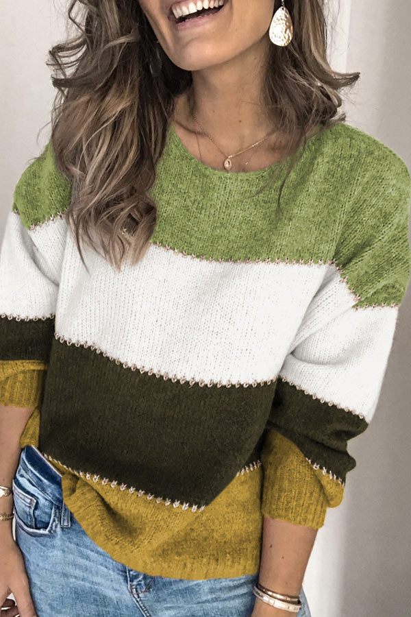Color Patchwork Round Neck Sweater