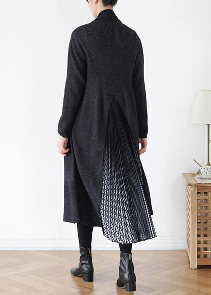 Comfy Gray Knitted Coat Fall Patchwork Knitwear