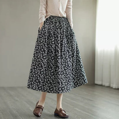 Cozy Retro Black Cotton A-line Skirt