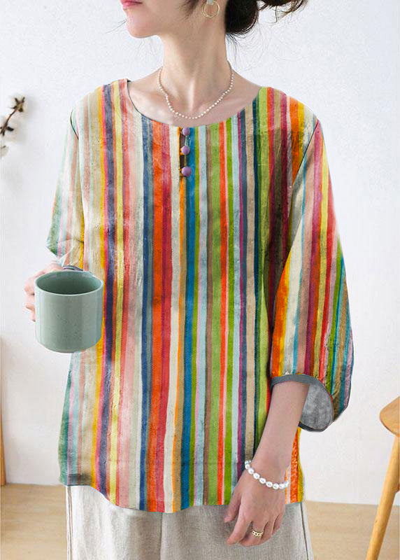 Purple Button Print Fall Three Quarter Sleeve Top