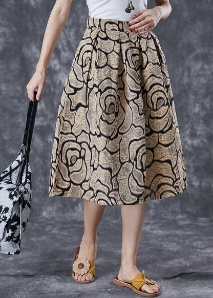 Golden High Waist Jacquard a Line Skirts Summer