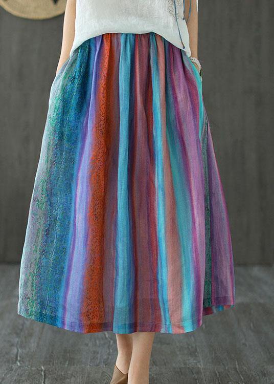 Style Red Flower Patchwork a Line Skirts Ramie