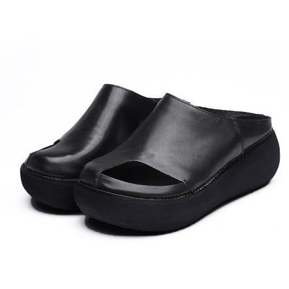 Retro Leather Wedge Slippers