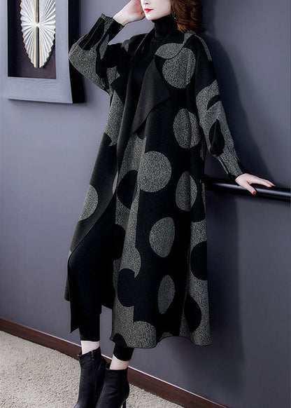Boutique Black Patchwork Dot Print Loose Fall Long Sleeve Coat