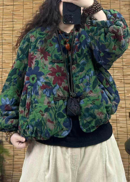 Blue Print Chinese Button Pockets Cotton Filled Coat Spring