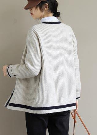 Beige Sweater Blouse V Neck Button Down Sweaters