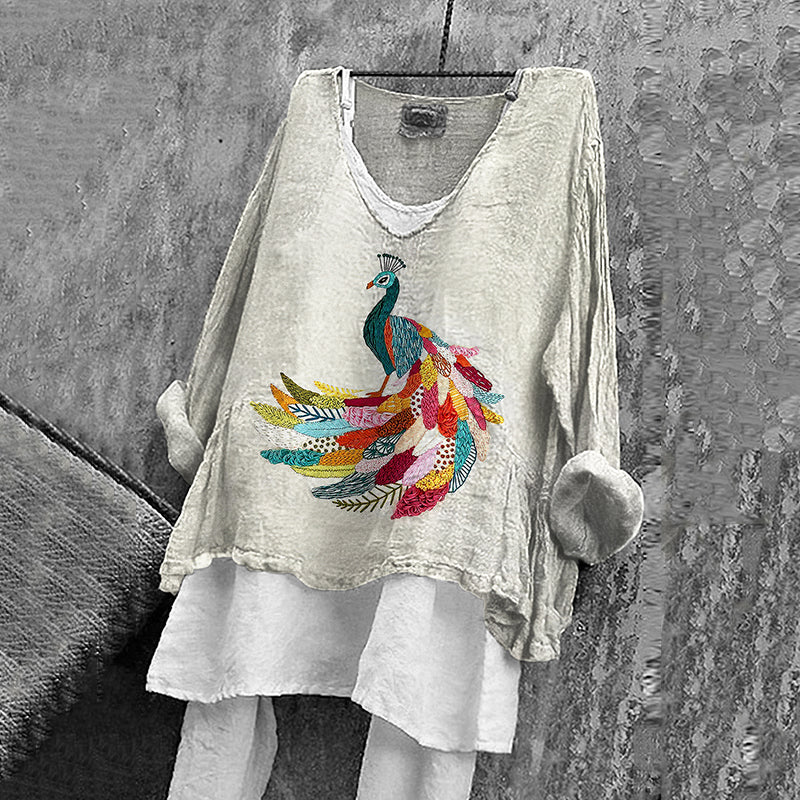 Women's Vintage Peacock Pattern Casual Shirt elevenforest