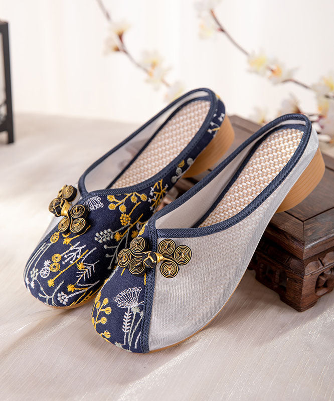 Beige Embroideried Slide Sandals Tulle Splicing