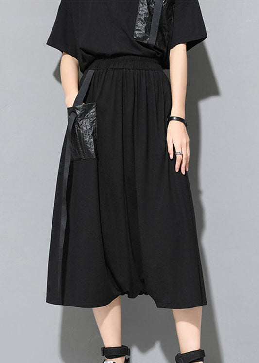 Classy Black Pockets Patchwork Fall Skirt