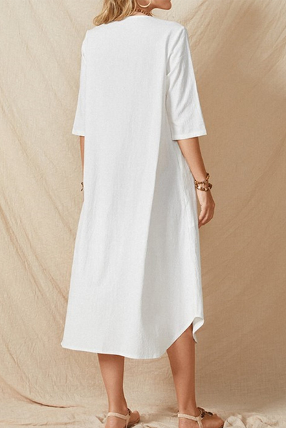 Pocket Buckle O Neck a Line Dresses