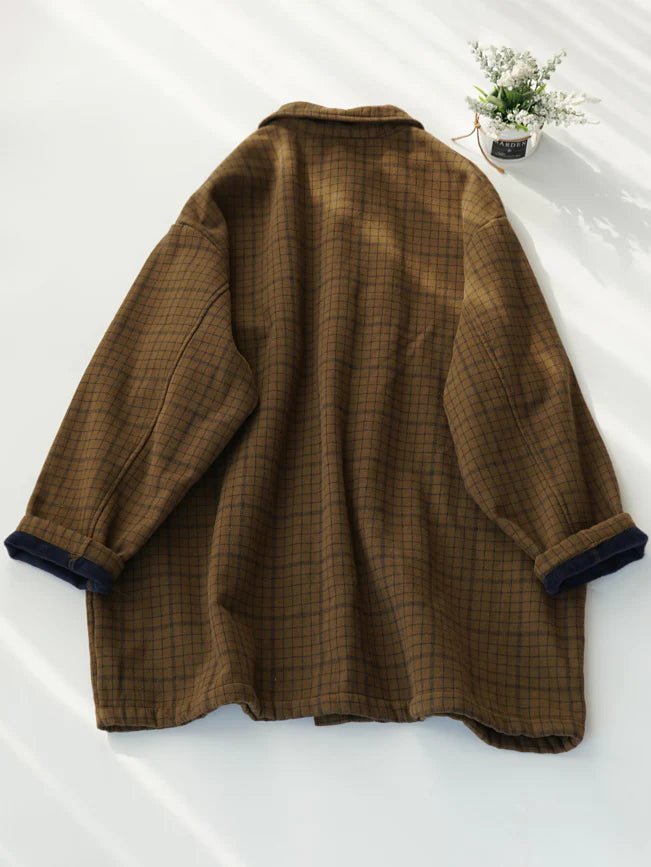 Loose Plaid Print Single Breasted Coat