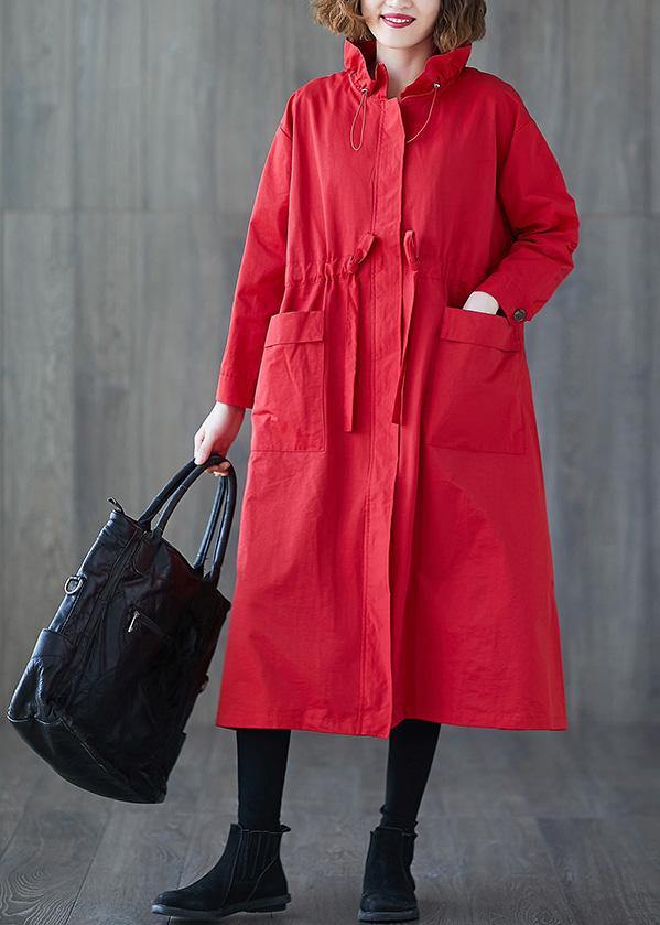 Clothing Long Jackets Fall Ruffled Drawstring Zippered Coat