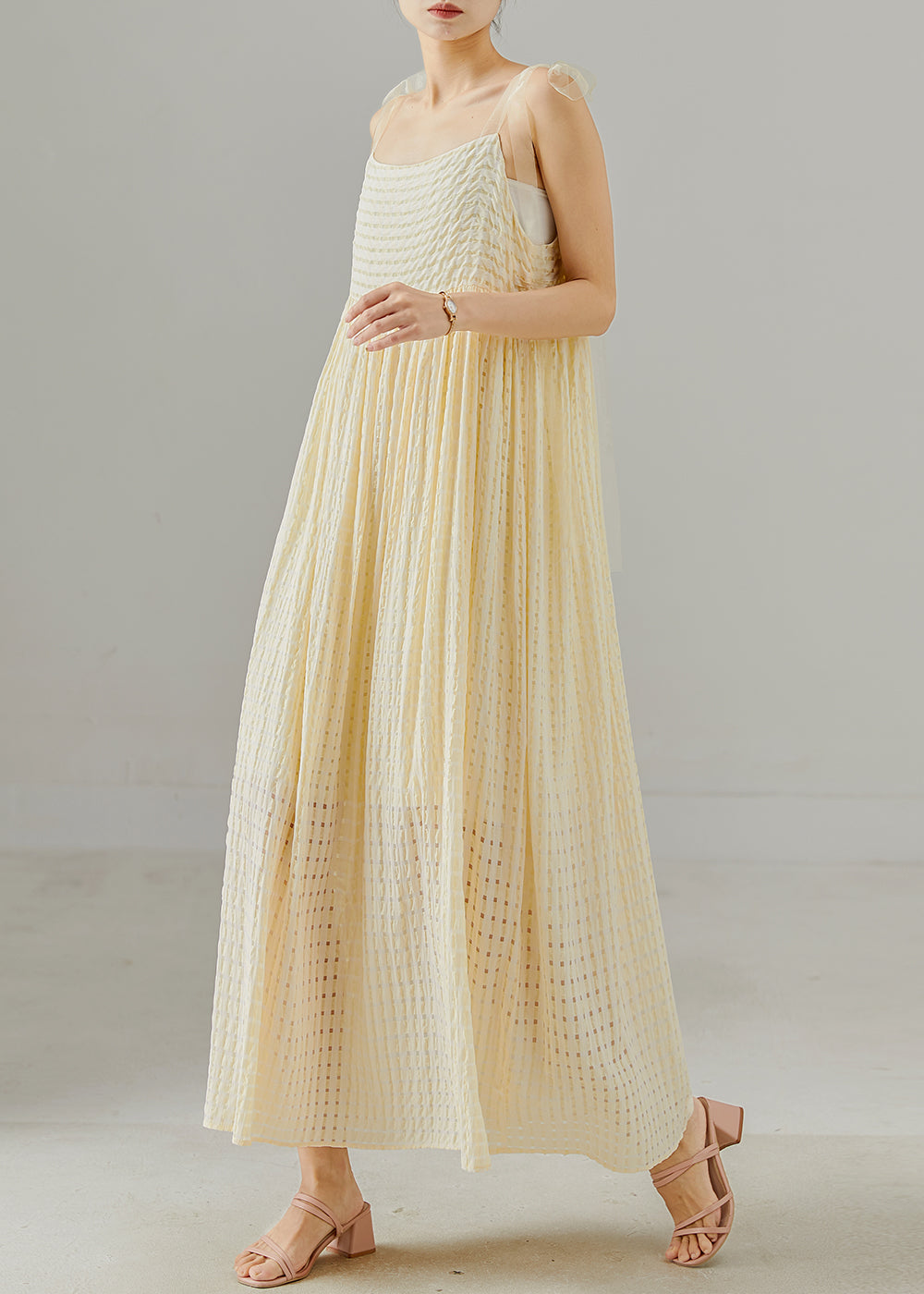 Yellow Hollow Out Cotton Cami Dresses Summer