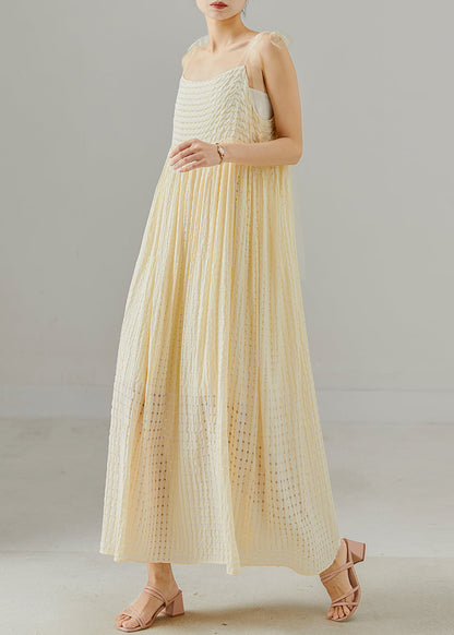 Yellow Hollow Out Cotton Cami Dresses Summer