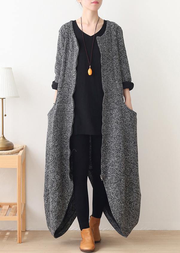 Gray Woolen Coats Oversized Winter Coat V Neck Asymmetric Winter Coats