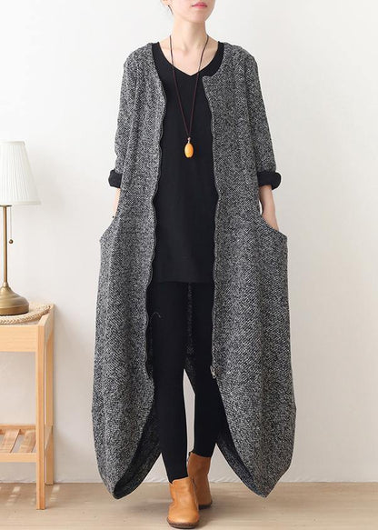 Gray Woolen Coats Oversized Winter Coat V Neck Asymmetric Winter Coats