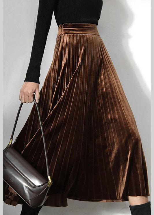 Classy Chocolate Velour Pleated Skirt Spring