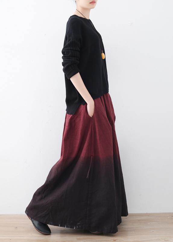 Winter Red New Literary Retro Drawstring Loose Wide Leg Skirt Pants