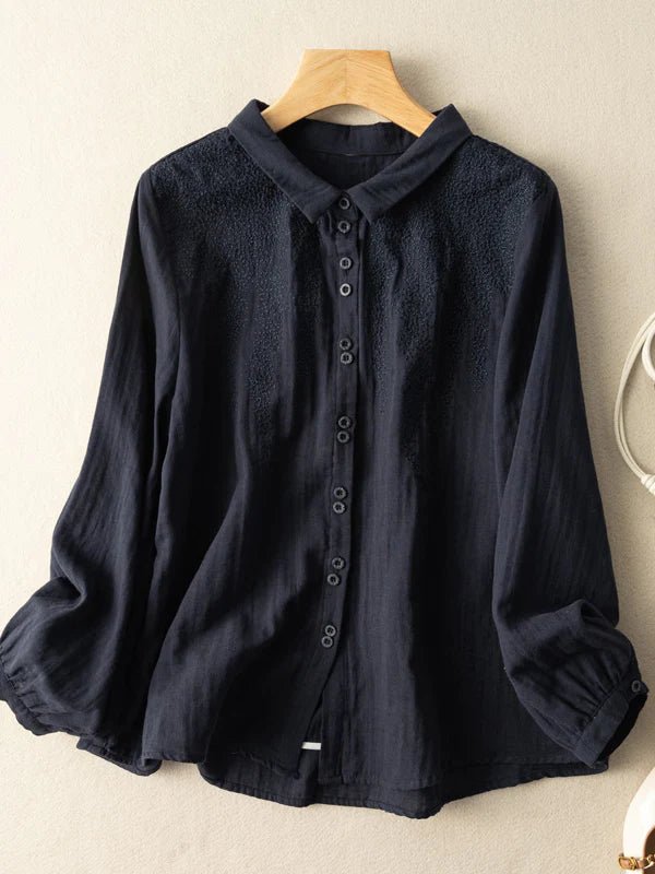 Embroidered Long Sleeve Linen Shirt Top