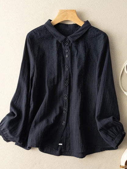 Embroidered Long Sleeve Linen Shirt Top