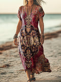 Women's Ethnic Tattoo Pattern Art Print Pocket Cotton Dresses