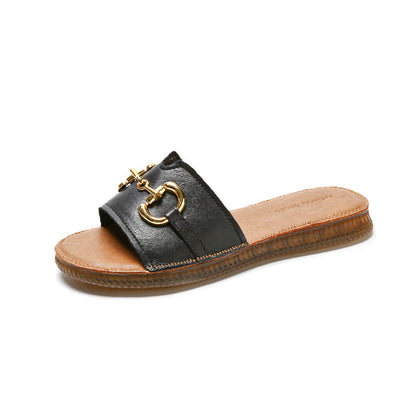Summer Handmade Cowhide Leather Slippers
