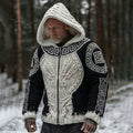 Men's Greek Key With Wheat Sheaf Art Zip Cozy Hooded Cardigan elevenforest