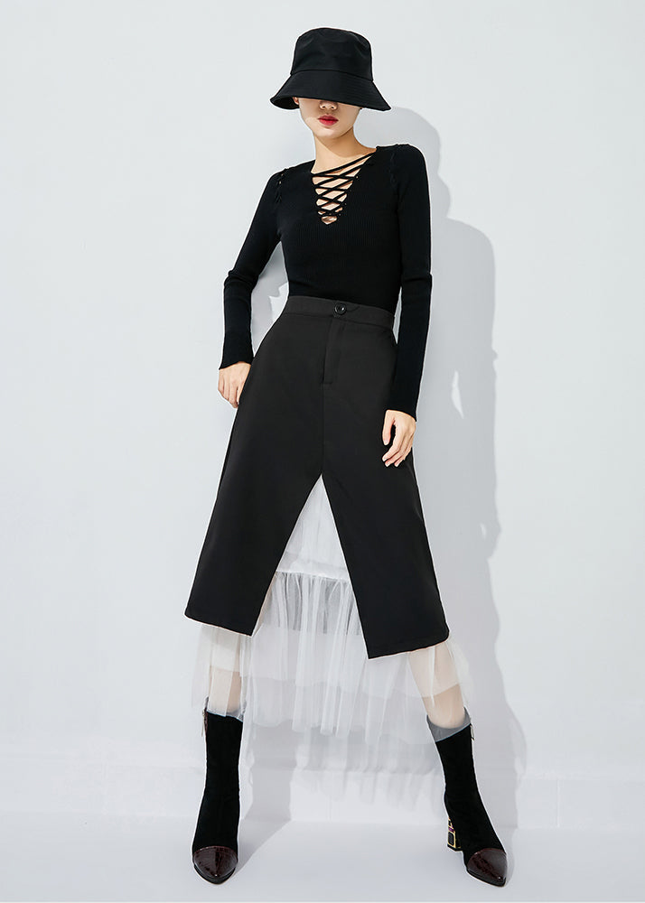 Black High Waist Tulle Patchwork Spandex Skirt Summer