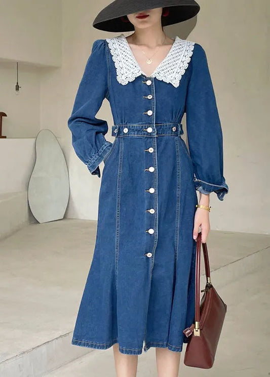 Dark Blue Slim Fit Button Denim Dress