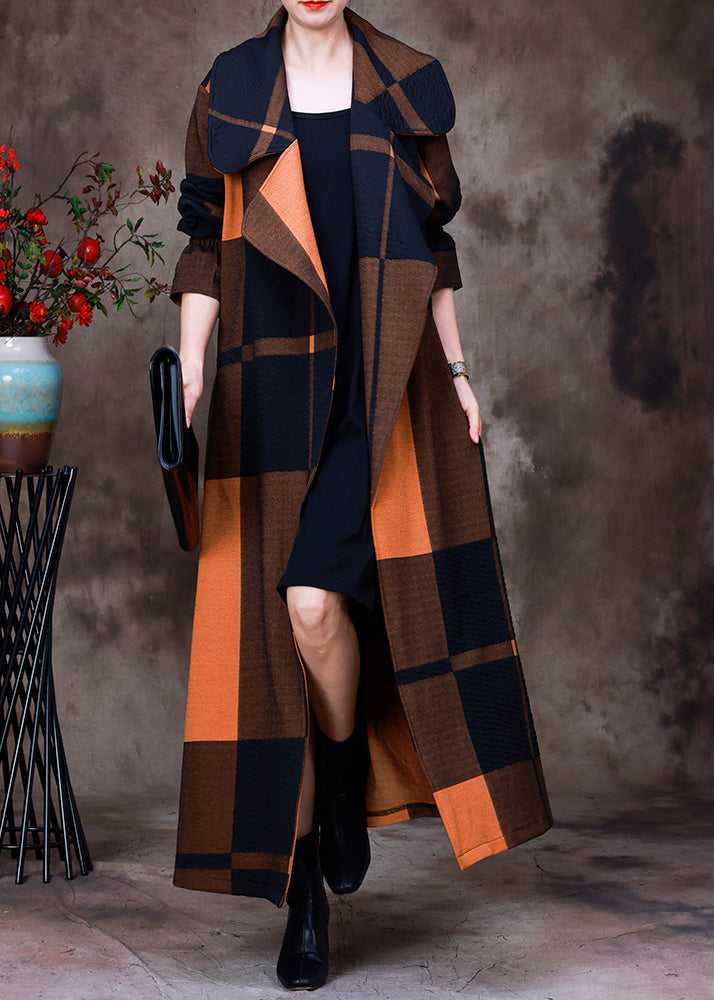 Yellow Peter Pan Collar Plaid Coat Long Sleeve