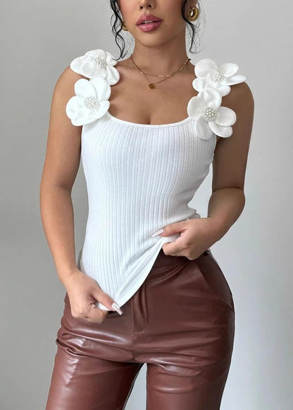 White Decorated Silm Vests Summer