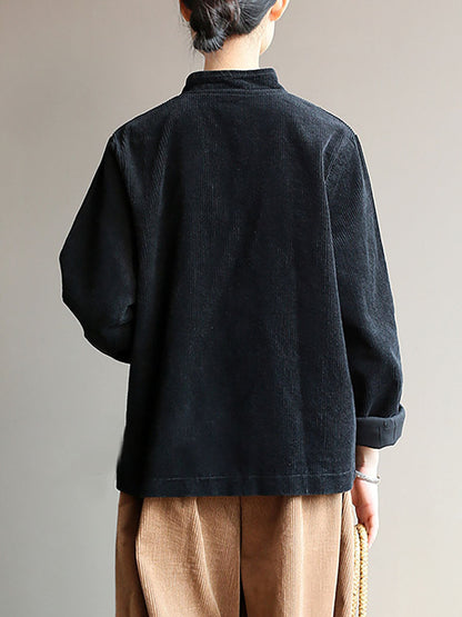Winter Chinese Style Frog Corduroy Pocket Coat