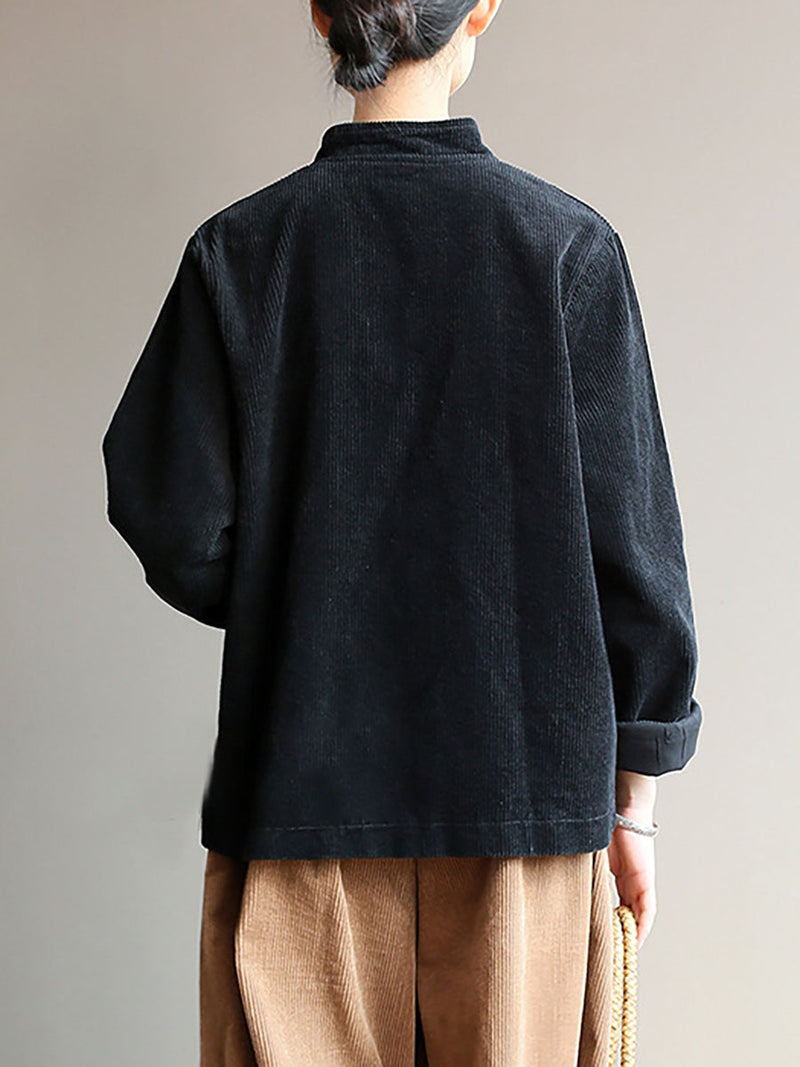 Winter Chinese Style Frog Corduroy Pocket Coat