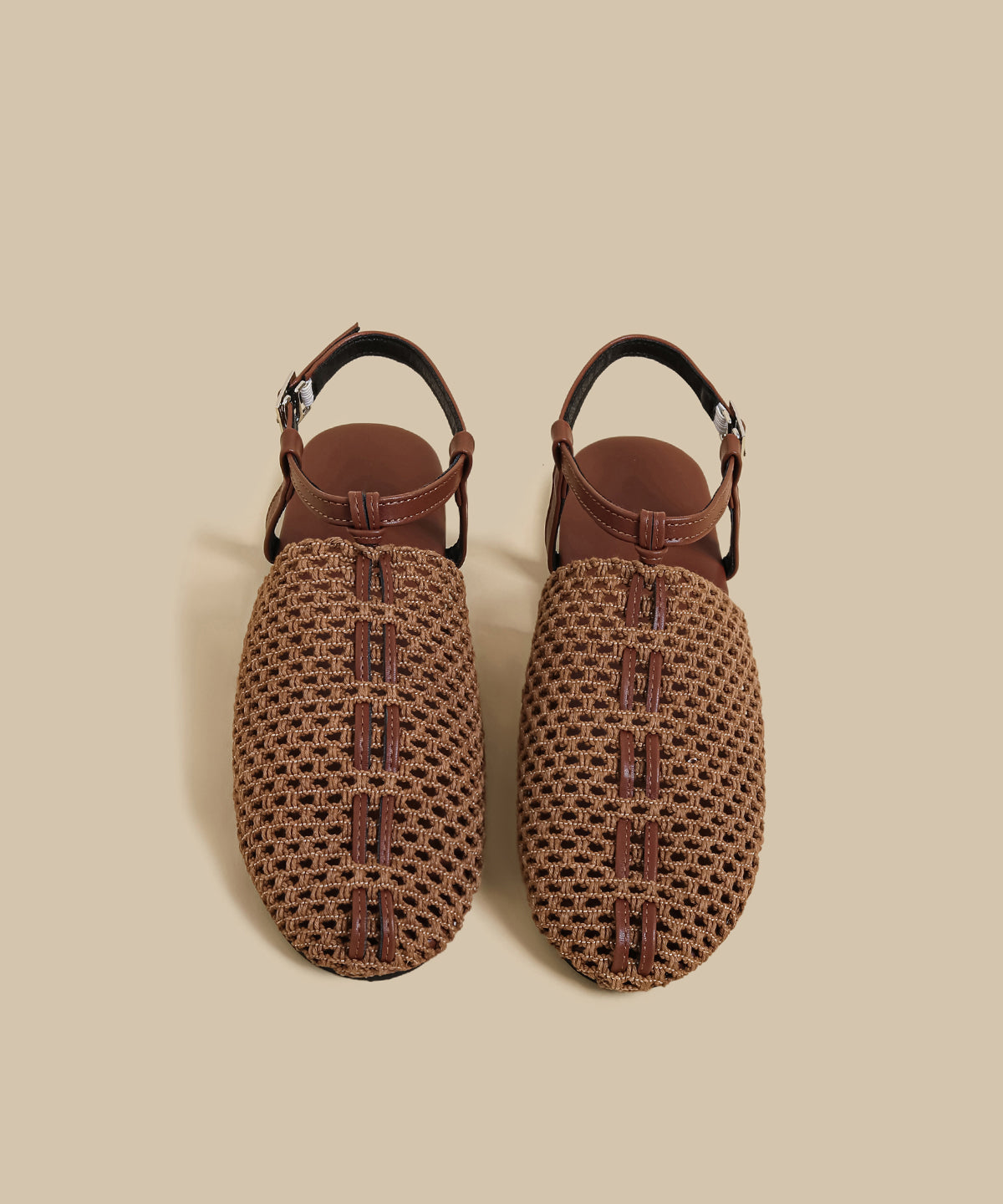 Apricot Hollow Out Knit Fabric Splicing Sandals