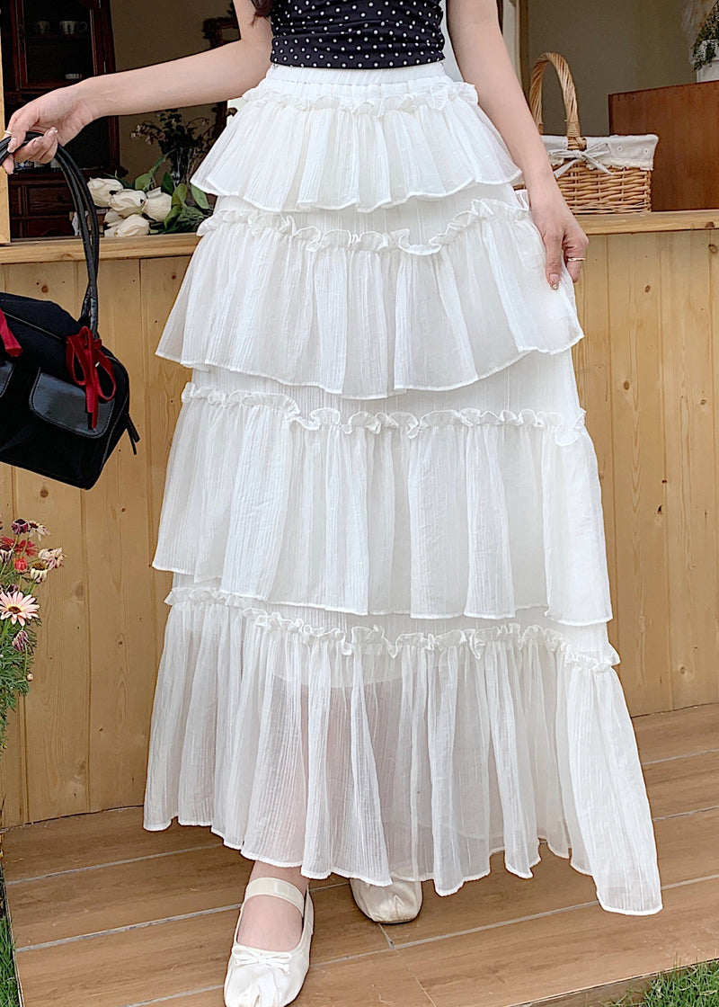Black Ruffled Patchwork Elastic Waist Cotton Skirt Summer