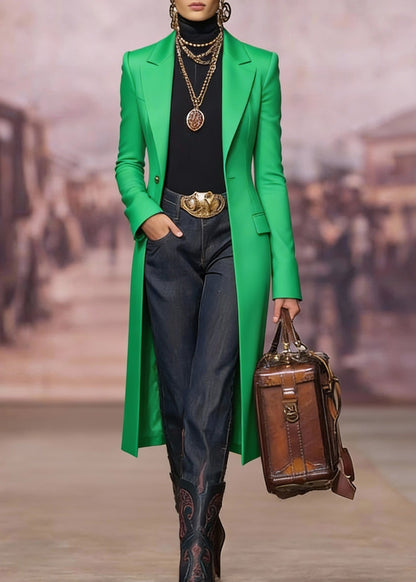 Green Peter Pan Collar Pockets Cotton Suit Coat Spring