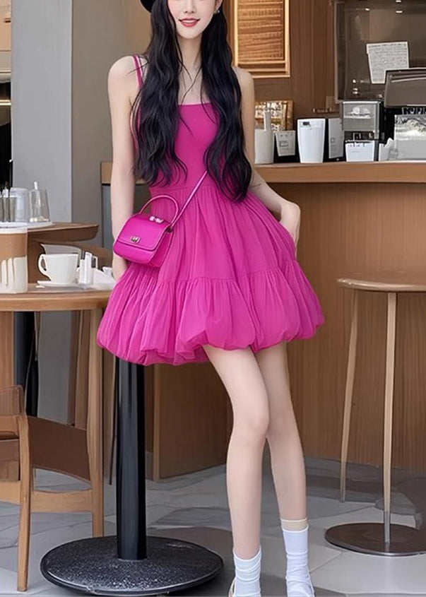 New Rose Wrinkled Cotton Spaghetti Strap Dress Sleeveless