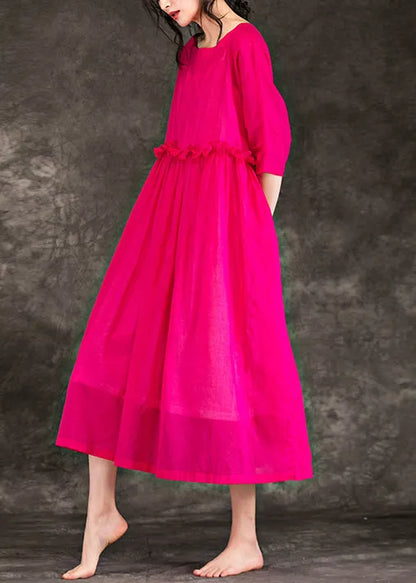 Style O Neck Patchwork Cotton Long Boutique Shirts Rose Clothing Dresses Summer