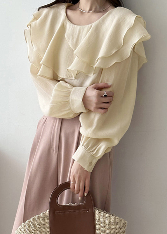 Art Beige Original Design Layered Cotton Blouses Fall