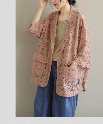 Loose Lace Embroidered Suit Collar Slim Coat