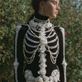 White Roses Skeleton Pearls Beaded Lace Art Turtleneck Sweater artswardrobe