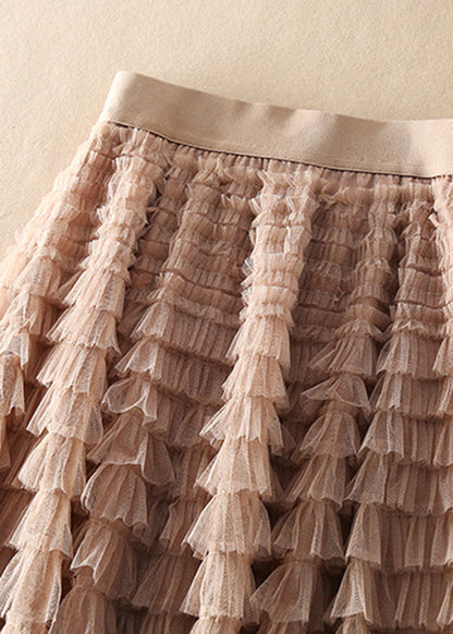 Unique Chocolate Apricot Patchwork Wrinkled Tulle Skirts Spring