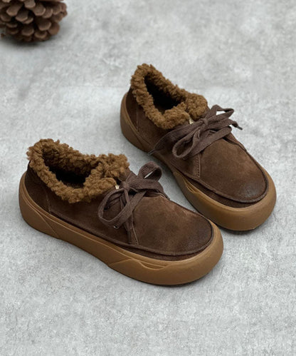 Chocolate Flats Lace Up Flat Shoes for Fuzzy Wool Lined