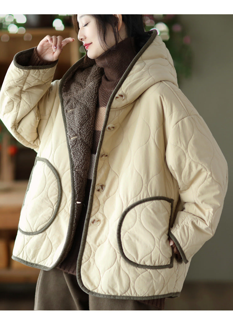 Hooded Thickened Diamond Sherpa Wool Thermal Jacket